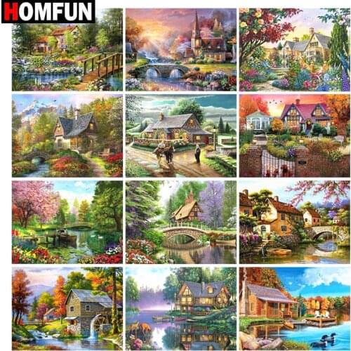 HOMFUN Diamond Painting Cross Stitch "House beautiful scenery"Full Square Round Diy 5d Diamond Embroidery Picture Rhinestone Art