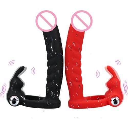 10 Speed Male Vibration Delay Lasting Lock Ring Anal Plug Butt Plug Rabbit Double Hole Ring Male and Female Adult Toys sex toys