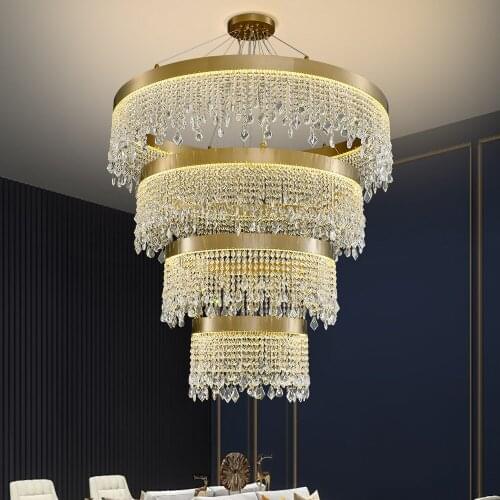 YOOGEE Large Modern LED Chandelier for Staircase Luxury Loft Villa Lobby Crystal Lamp Gold Home Decor Hanging Light Fixture