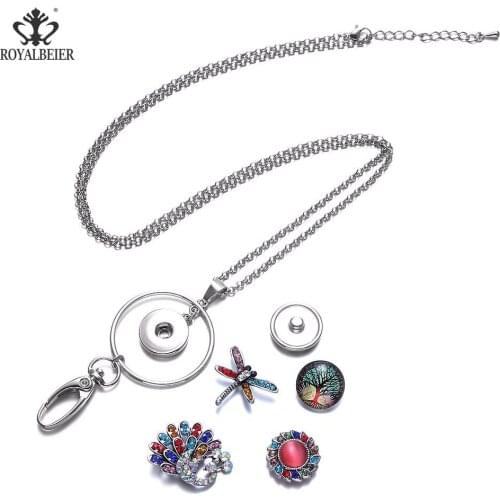 RoyalBeier Working Card Lanyard Pendant Necklace 18mm Snap Button Jewelry Fits DIY Snap Jewelry For Employee ID Card Colgantes