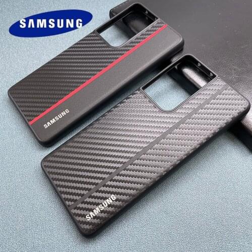 For Samsung Galaxy S21 5G Case Carbon Fiber S21Plus S21Ultra Shell Genuine Leather Ultrathin PC All-Inclusive Cover Soft Button