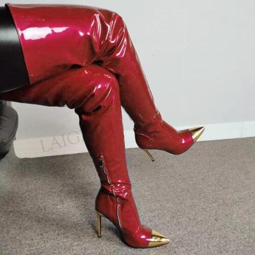 DOHBANER FASHION Women Over Knee Boots Shiny Slim High Ladies Femmes Bottes Unisex Ladies 2021 Shoes Woman Big Size 42 43 45 47