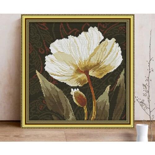 White poppy Cartoon Cross Stitch Patterns A small flower 14CT 11CT Counted Printed Canvas for Embroidery Kit DMC DIY Needlework