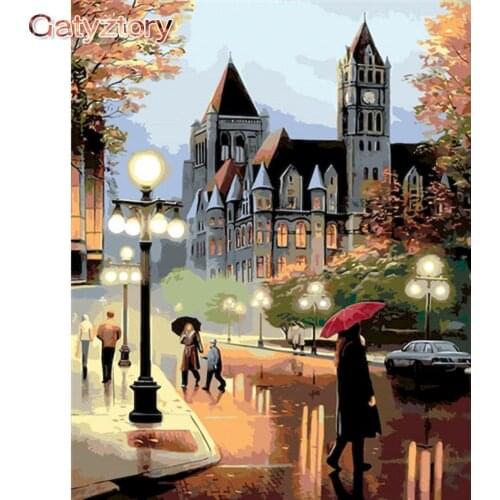 GATYZTORY Frameless Romantic Rain View DIY Painting By Numbers Picture Modern Wall Art Hand Painted Oil Painting For Home Decors