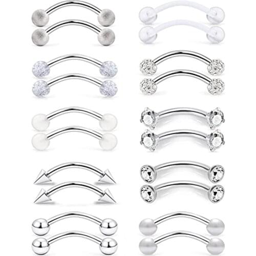 2PCS Eyebrow Rings Tragus Helix Rook Daith Earrings Lip Ring Barbell Body Piercing Jewelry Retainer 6mm 8mm 10mm