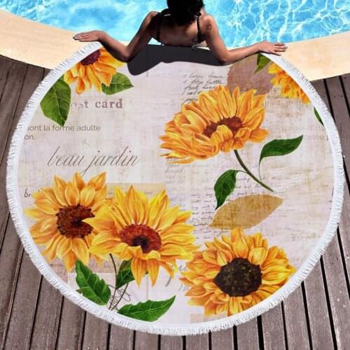 Round Sunflower Tassels Quick Dry Outdoor Summer Beach Carpet Yoga Mat Towel for home Yoga mat for outdoor camping