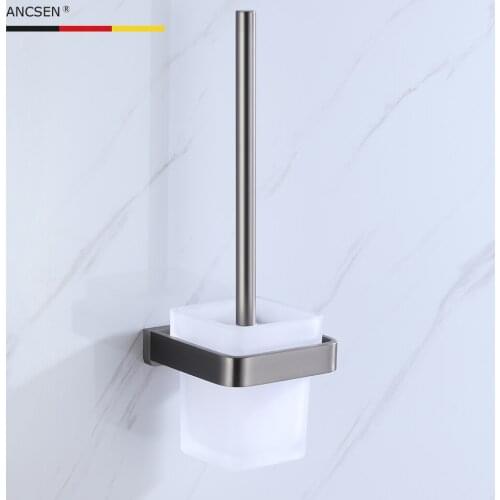 Square Bathroom Toilet Brush Holder Wall Mounted Stainless Steel Gun gray Rust Resistance Cleaning Tools Toilet Bowl Brush Set