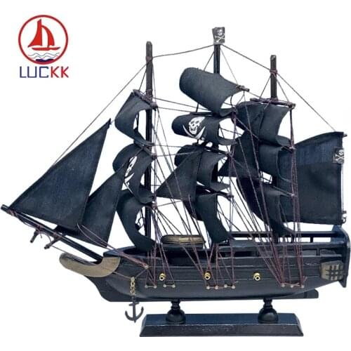 LUCKK New 33CM Black Caribbean Corsair Ship Model Wooden Sailboat Miniature boat Sailing Boats For Children Toys Gift Hot Sale