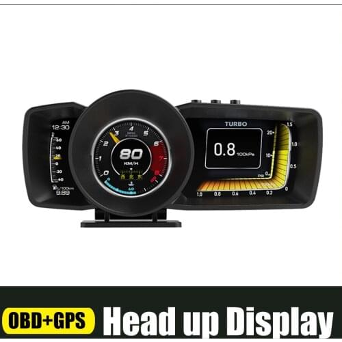HUD Multi-Function Head Up Display OBD2+GPS Smart Speedometer Auto Gauge Alarm System Turbo Boost For Universal Cars