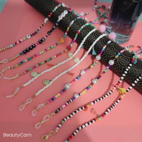 Fashion Sunglasses Chains Mask Lanyards Natural Shell Rainbow Glass Rice Lanyard Protect Ears Non-slip Trendy Accessories