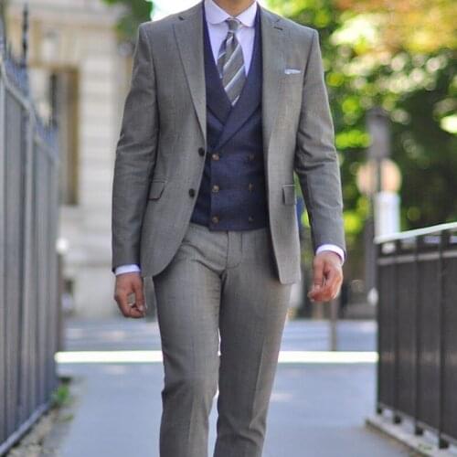 Fashion Elegant Tailor Made Oversize Suits Grey Slim Fit Tuxedo For Wedding Dress Business Office Party Suit (Jacket+Pants+Vest)