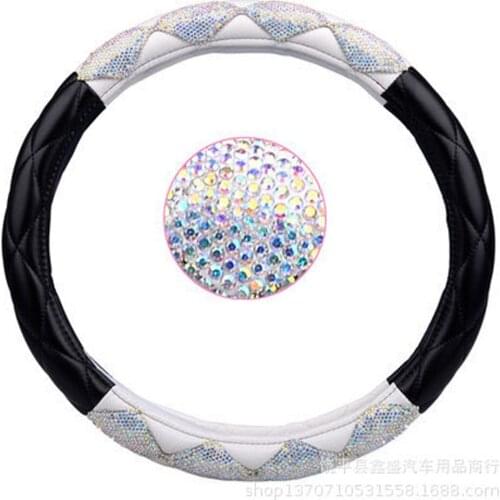 Handmade Fashion Diamond Car Steering Wheel Cover Bling Rhinestone Skidproof for Women Grils