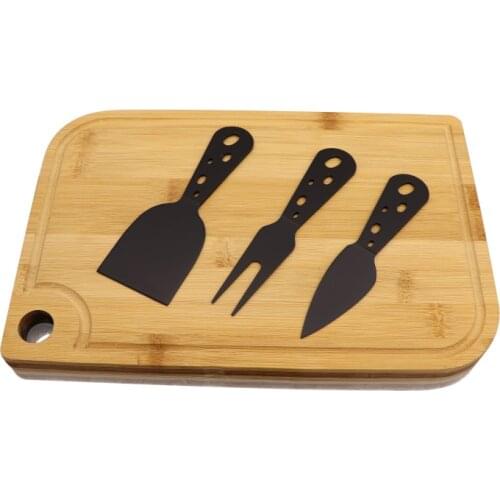 Jaswehome Cheese Knives Board Set Black Cheese Knife Slicer Fork Scoop Cutter Useful Cooking Tools With Bamboo Cutting Board