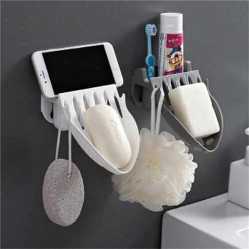 Wall Mounted Soap Box Traceless Japanese Drain Soap Tray Dual-Purpose Rack Home Bathroom Kitchen Storage Racks
