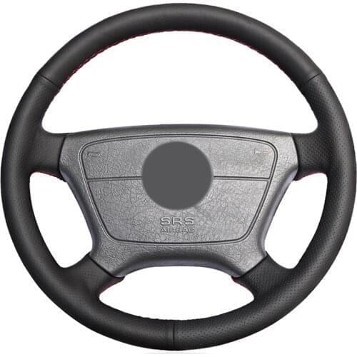 Hand-stitched Black Genuine Leather Car Steering Wheel Cover for Mercedes-Benz W210 E-Class E200 240 280 320 1995-2002 W140