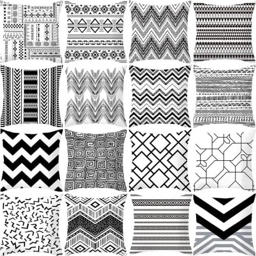 Black and White Geometric Abstraction Cushion Cover Polyester Pillow Case Home Decorative Pillows Cover for Sofa Car