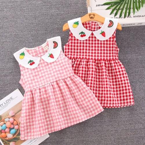 2021 New Summer Sleeveless Plaid Baby Girl Clothes Ruffles Backless Children Dress Leisure Lovely Baby Dress Kids Clothing