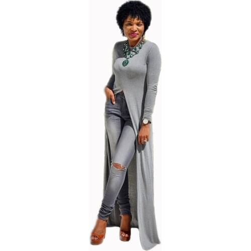 S-XXXL Pure Color Comfortable Mopping Sexy High Slit Long Sleeve Dress Jacket