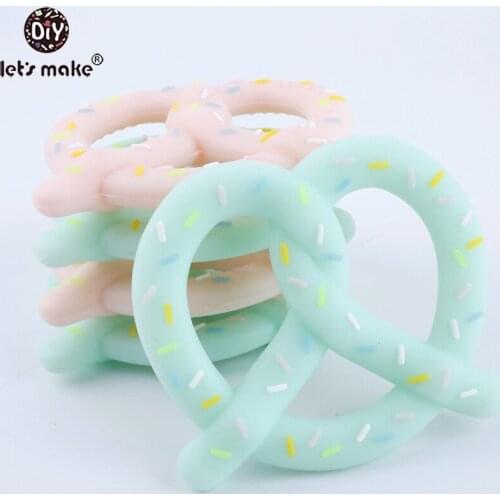 Lets Make 5pcs Silicone Pendants Pink Silicone Pretzel Teether DIY Bread Stick Handmade Nursing Necklace BPA Free Baby Teether
