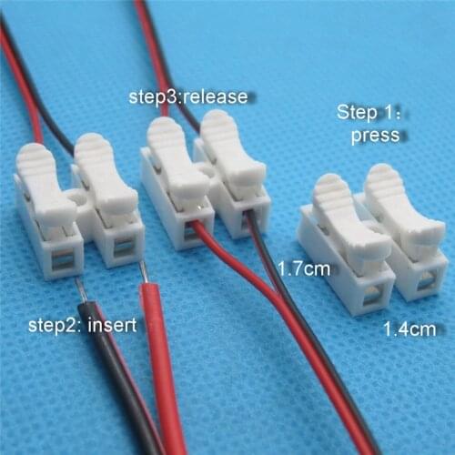 10pcs 2p Spring Connector wire with no welding no screws Quick Connector cable clamp Terminal Block 2 Way Easy Fit for led strip