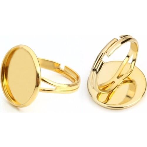 10pcs/lot Gold Color Blank Copper Adjustable Ring Base Fit 10/12/14/16/18/20mm Glass Cabochon Settings Cameo Tray Jewelry Making
