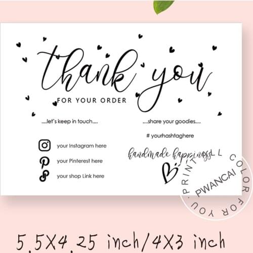 Thank You Cards Business Editable Template,Thank You For Your Order Cards,Small Business Cards HeartThank You For Shopping Cards