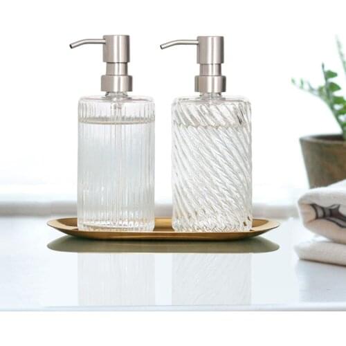 400ml Glass Soap Dispenser Bath Hand Sanitizer Shampoo Bottle with Silver Metal Pump Nordic Kitchen Detergent Storage Sub-bottle