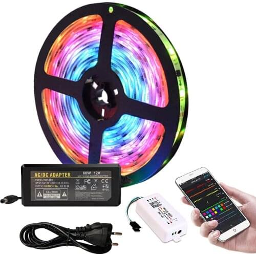 WS2811 LED Strip Lights LED Lights 16.4Ft/5M 30 60 LEDs SMD 5050 Waterproof Flexible RGB Strip Lights SP108E Wifi Controller 12V