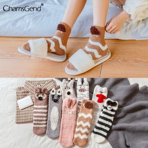 Coral Fleece Mid Socks Warm Floor Socks Cold Resistance Plus Velvet Thick Socks Kawaii Candy Color Cotton Soft Sleeping Socks
