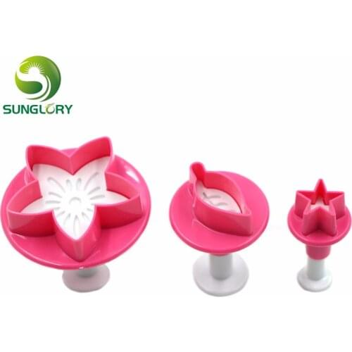 Baking 3PCS Flower Plunger Cutter Leaf Fondant Decor Sugar Craft Mold Five-Pointed Star Cookie Cutter DIY Cake Decorating Tools