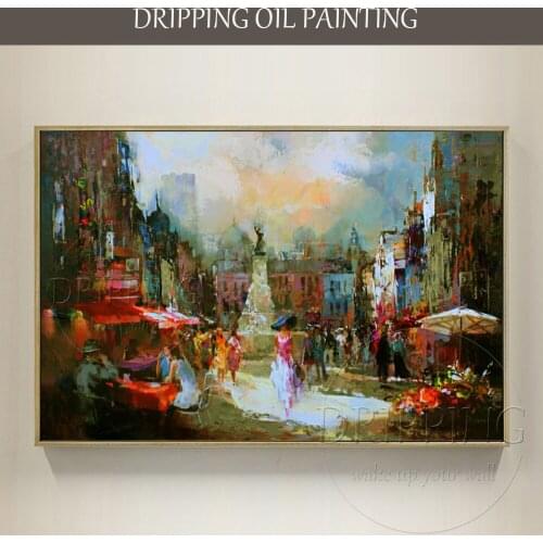 High Skills Artist Hand Painted Impressionist Street View Oil Painting on Canvas Handmade Abstract Beauty City View Oil Painting