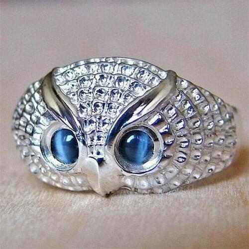High Quality Cute Owl Women Finger Ring Blue Color Imitation Opal Eyes Simple Animal Jewelry Personality Party Accessories