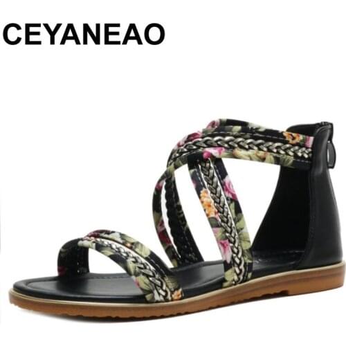 CEYANEAO Women Sandals 2021 Summer New Female Fashion Sandals Flat Antiskid Roman Shoes Plus Size 36-42