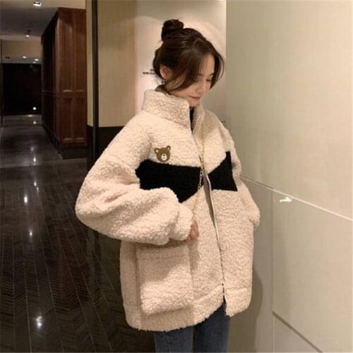 2020 Winter Women Korean New Oversized Loose Slouchy Style Plush Imitation Lamb Wool Jacket Female En