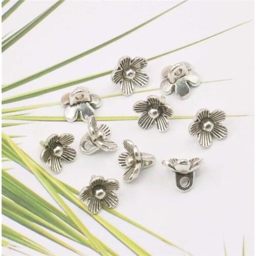10PCS Alloy Flower Pendant Hardware Fittings Accessory Silver-plate DIY Loose Beads Necklace Bracelet Hand Made Women Jewelry