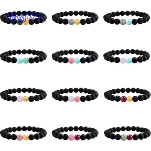 12 Style Lava stone Charm Mens Bracelets Faceted Beads Gem Stone With Volcanic Beads Rubber Rope Elastic Bangles For Women Gifts