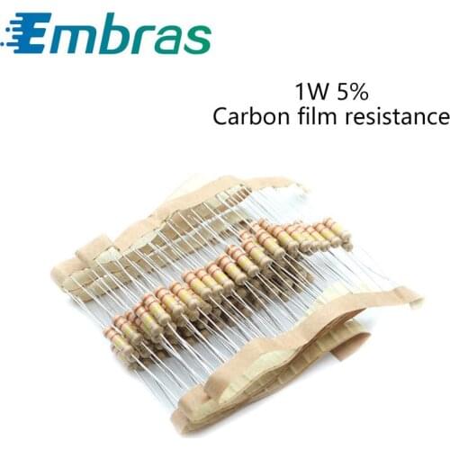 20Pcs 1W Carbon Film Set Of Resistor 0R-22M 5% Tolerance 3.6K 6.8K 10K 15K 22K 30K 130K 270K 510K 10 Ohm Electronics Resistance