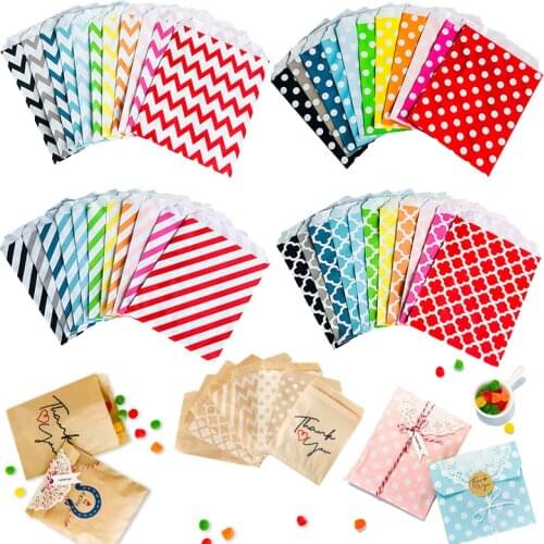 25pcs Kraft Paper Gift Bags Colorful Striped Clover Thank You Biscuits Candy Bags Wedding Birthday Party Favor Bag for Wrapping