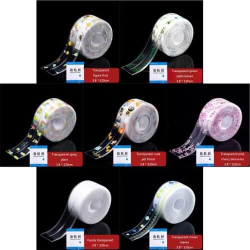 3.8x320cm Kitchen Cartoon Antifouling Tape Reusable Waterproof Mold Proof Wall Sealing Adhesive Tapes