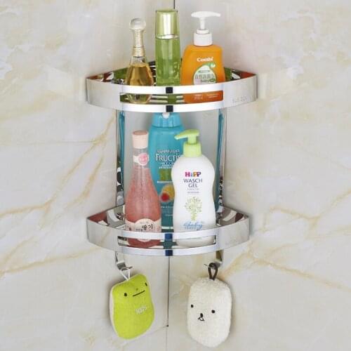 304 Stainless Steel 1/2/3 Layer Storage Rack Black Corner Shelf Wall Mounted Shower Caddy Rack Basket Bathroom Organizer