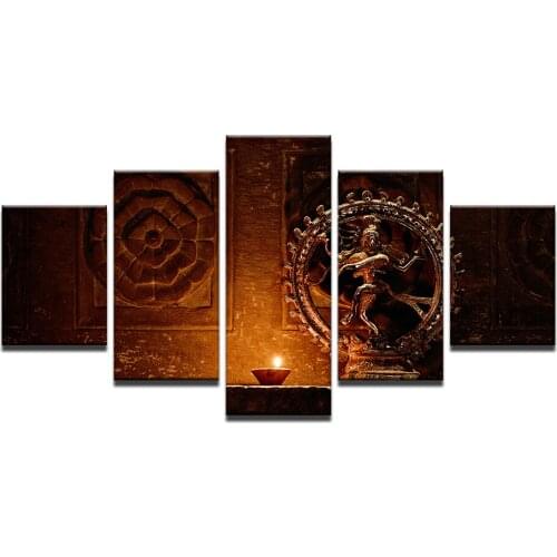 Canvas Paintings Wall Art HD Prints 5 Pieces Shiva Nataraja Statue Poster India God Vintage Pictures Living Room Decor Framework
