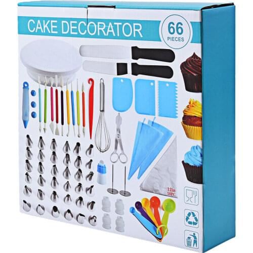 66Pcs Cake Tools Set Baking Cake Decorating Tools Set Spatula Rotary Table Piping Cake Set Pastry and Bakery Kitchen Accessories