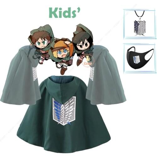Anime aot Kids Cloak Shingeki No Kyojin Attack on Titan Anime Cosplay Cape Mikasa Levi Ackerman Eren Hange Sasha Armin Outfit
