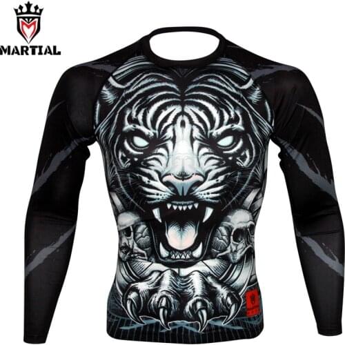 Martial : NEW ARRIVLA TIGER original design boxing rashguards gym t-shirt wrestling jersey long sleeve t shirts for sports