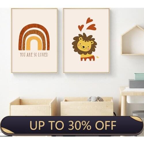 Boho You are so Loved Rainbow Nursery Prints Canvas Painting Wall Art Pictures Posters Prints for Kids Baby Room Home Decoration