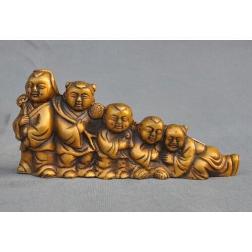 Navidad vieja China bronce puro favorable 5 herramientas de caligrafía niño niña penholder pluma estante Halloween