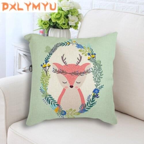 Nordic Cushion Woodland Animal Flower Art Painting Cartoon Rabbit Fox Printed Decorative Cushion for Sofa Throw Pillow