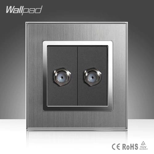 Double Satellite TV Socket Wallpad 110-250V Satin Metal UK EU Satellite TV Television Plug Port Wall Socket