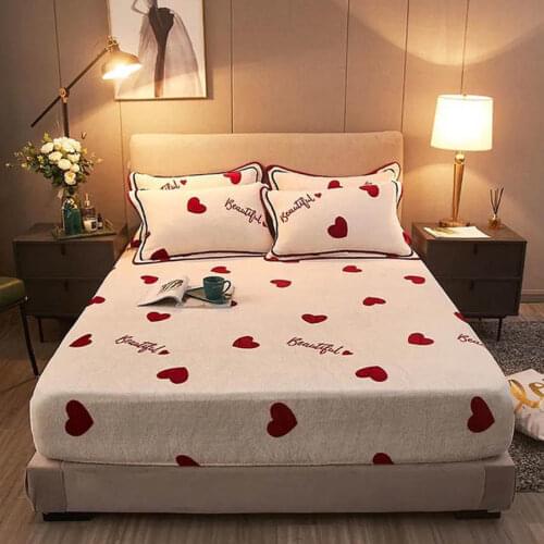 JUANNAI cashmere printed fitted sheet mattress cover winter warm super soft cozy queen king size bed sheet and pillowcases