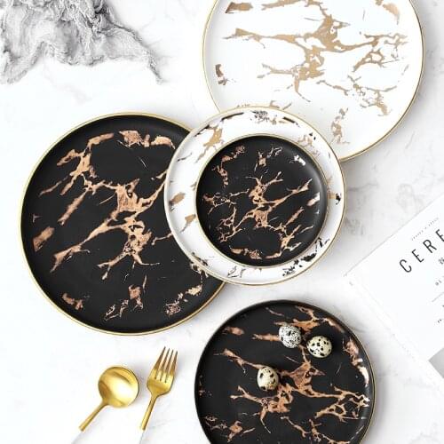 Ceramic Dinner Plate Food Dish Gold Inlay Marble Dishes Dessert Salad Tray Nordic Home Decorative Tableware Steak Plates